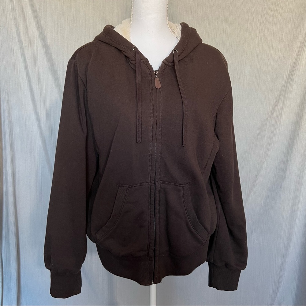 GreenTea Women’s XL Chocolate Brown Hoodie with Faux Fur Liner